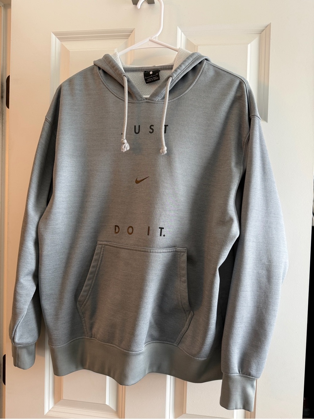 Nike Gray Hoodie with Gold Swoosh & 'Just Do It' Text